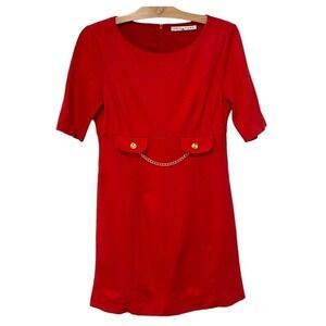 Trina Turk | Dress Red Flight Crew Half Sleeves Lined Gold Chain Knee - Size 10